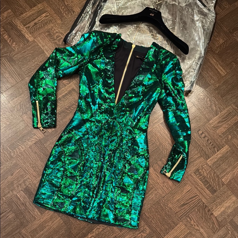 Balmain X H&M Green Sequin Dress size 2